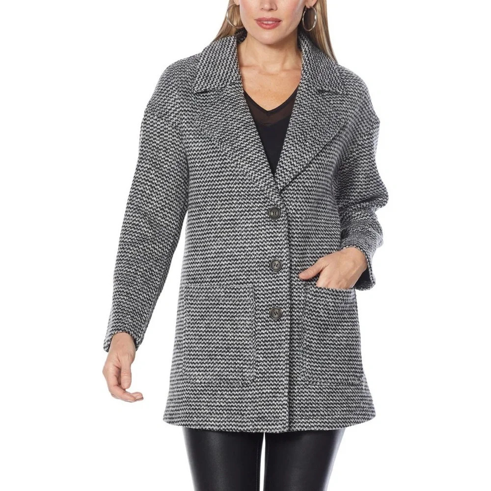 Avec Les Filles With the Girls Gray Birds Eye Tweed Pea Coat Women's Size Large